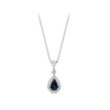 Hardy Brothers Jewellers | Pear Cut Sapphire and Diamond Halo Pendant in 18ct White Gold
