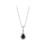 Hardy Brothers Jewellers | Pear Cut Sapphire and Diamond Halo Pendant in 18ct White Gold