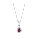Hardy Brothers Jewellers | Pear Cut Ruby and Diamond Halo Pendant in 18ct White Gold