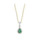Hardy Brothers Jewellers | Pear Cut Emerald and Diamond Halo Pendant in 18ct Yellow and White Gold