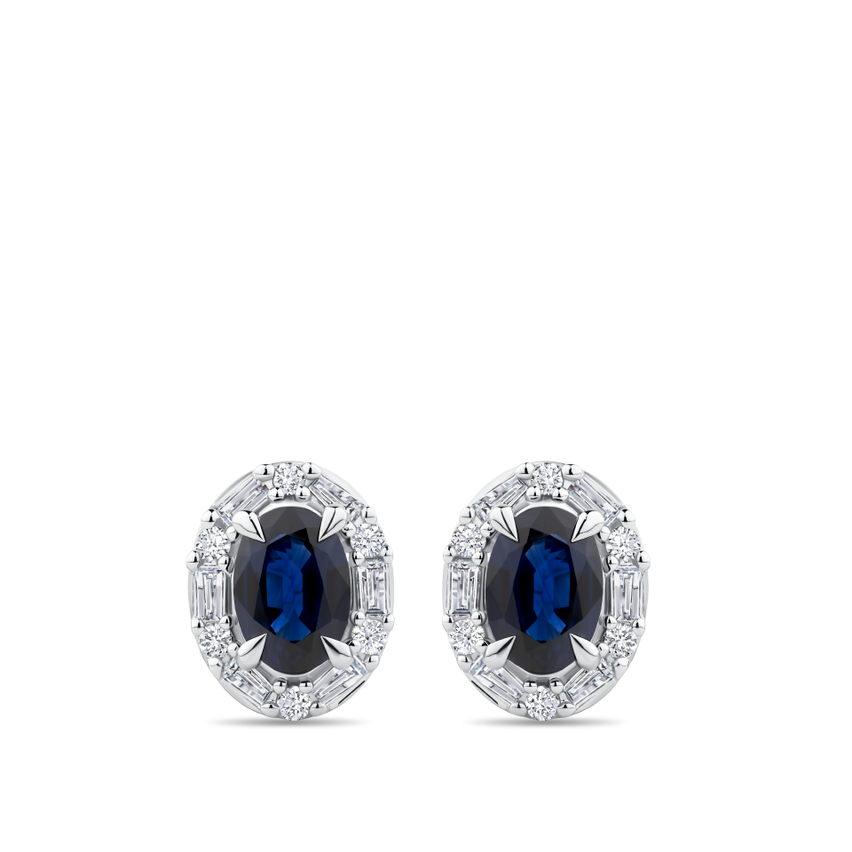 Oval Cut Sapphire and Alternating Diamond Stud Earrings in 18ct White Gold Hardy Brothers Jewellers