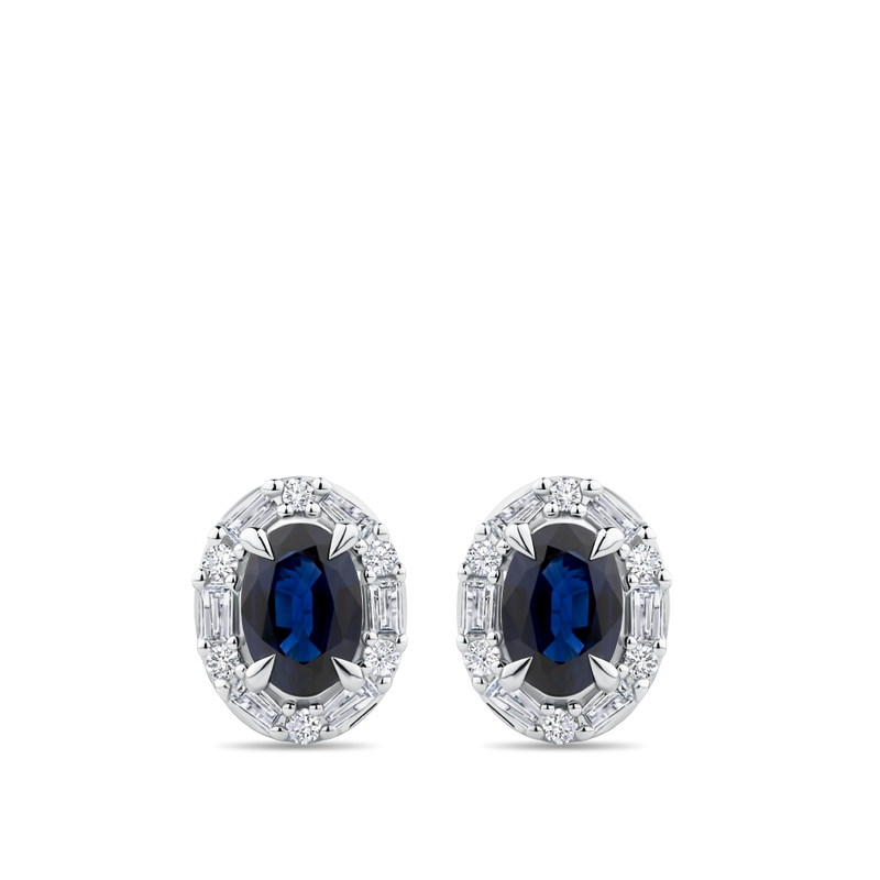 Oval Cut Sapphire and Alternating Diamond Stud Earrings in 18ct White Gold Hardy Brothers Jewellers