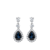 Hardy Brothers Jewellers | Pear Cut Sapphire and Diamond Halo Drop Earrings in 18ct White Gold
