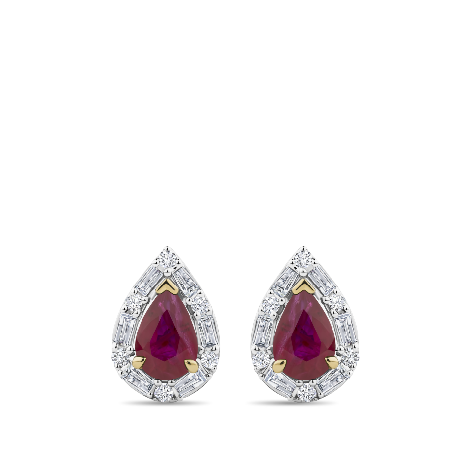Pear Cut Ruby and Alternating Diamond Stud Earrings in 18ct Yellow and White Gold Hardy Brothers Jewellers