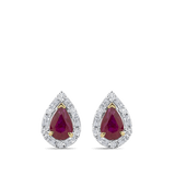 Hardy Brothers Jewellers | Pear Cut Ruby & Alternating Diamond Stud Earrings in 18ct Yellow & White Gold