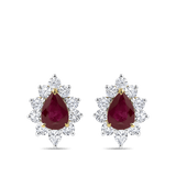 Hardy Brothers Jewellers | Pear Cut Ruby and Diamond Halo Stud Earrings in 18ct Yellow Gold