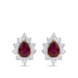 Pear Cut Ruby and Diamond Halo Stud Earrings in 18ct Yellow Gold Hardy Brothers Jewellers