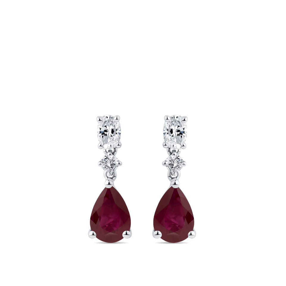 Hardy Brothers Jewellers | Pear Cut Ruby and Diamond Drop Earrings in 18ct White Gold