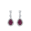 Hardy Brothers Jewellers | Pear Cut Ruby and Diamond Halo Drop Earrings in 18ct White Gold