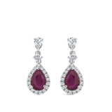 Hardy Brothers Jewellers | Pear Cut Ruby and Diamond Halo Drop Earrings in 18ct White Gold