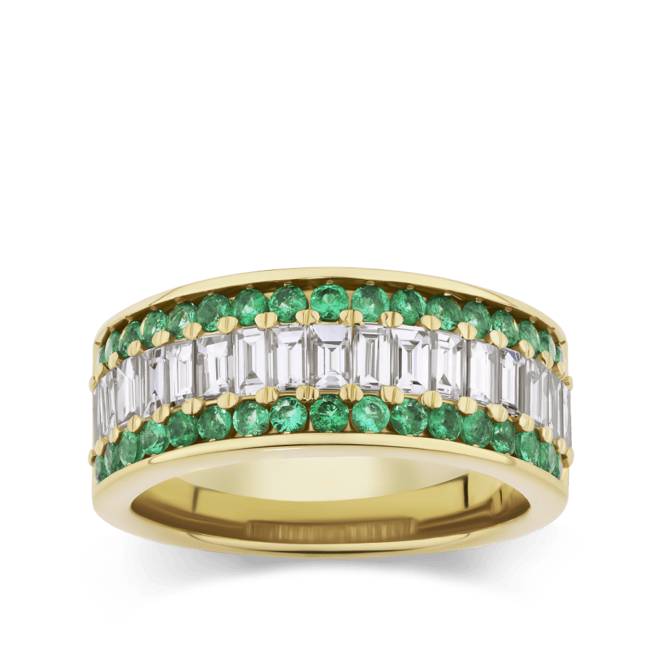 Hardy Brothers Jewellers | Baguette Statement Emerald and Diamond Ring in 18ct Yellow Gold
