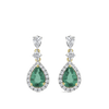 Hardy Brothers Jewellers | Pear Cut Emerald and Diamond Halo Drop Earrings in 18ct Yellow and White Gold