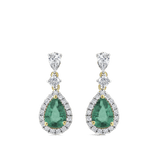 Hardy Brothers Jewellers | Pear Cut Emerald and Diamond Halo Drop Earrings in 18ct Yellow and White Gold