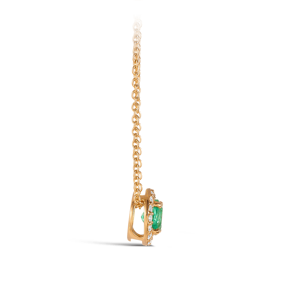 Halo Emerald and Diamond Pendant in 18ct Yellow Gold