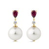 Australian South Sea Pearl Tourmaline and Diamond Drop Earrings in 18ct Yellow Gold Hardy Brothers Jewellers