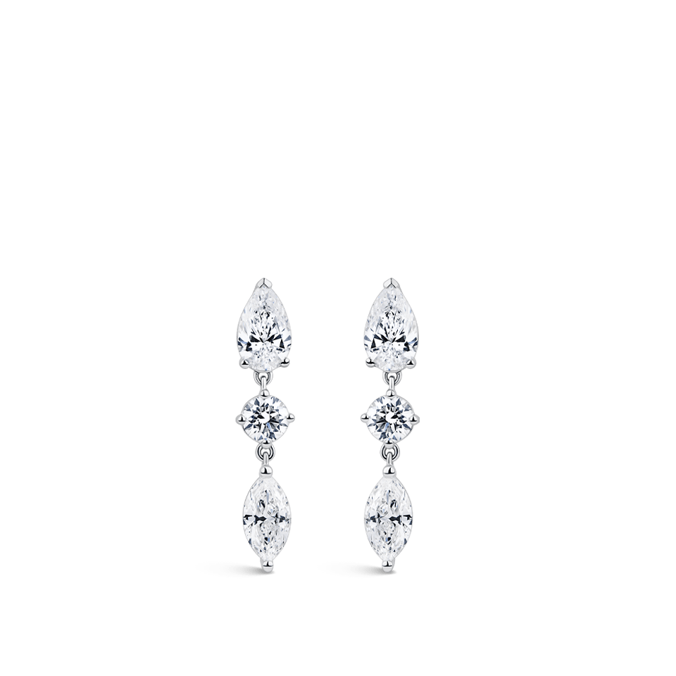 Fancy Cut Diamond Drop Earrings in 18ct White Gold
