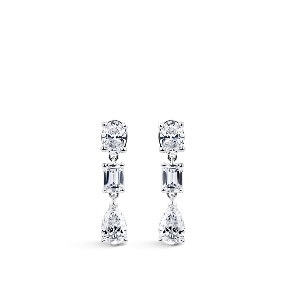 Fancy Cut Diamond Drop Earrings in 18ct White Gold