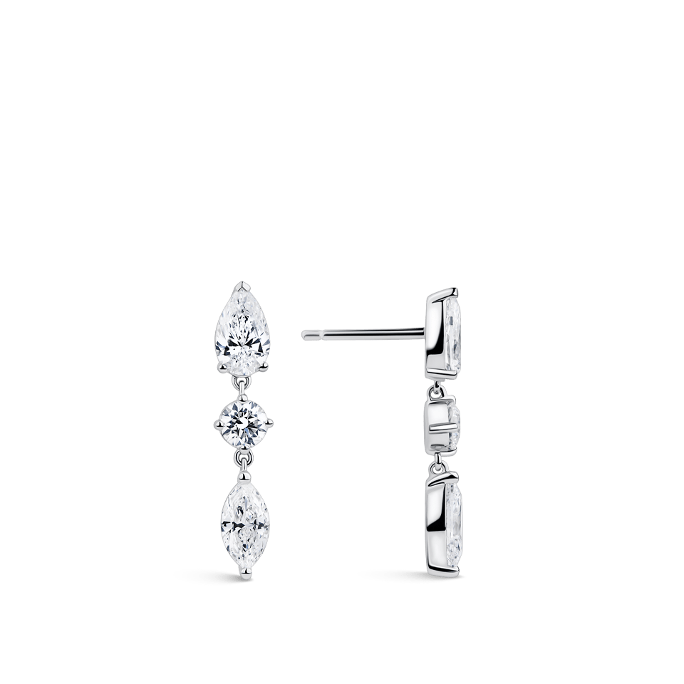Fancy Cut Diamond Drop Earrings in 18ct White Gold