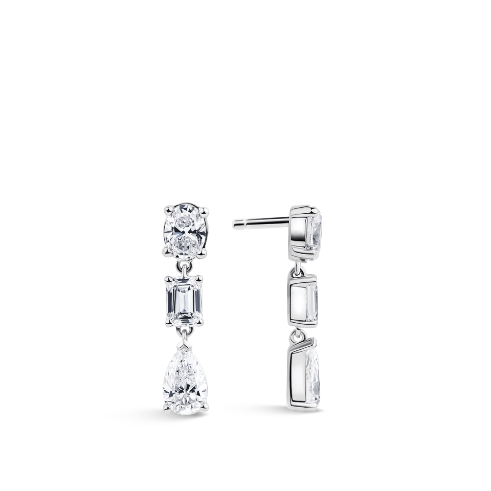 Fancy Cut Diamond Drop Earrings in 18ct White Gold