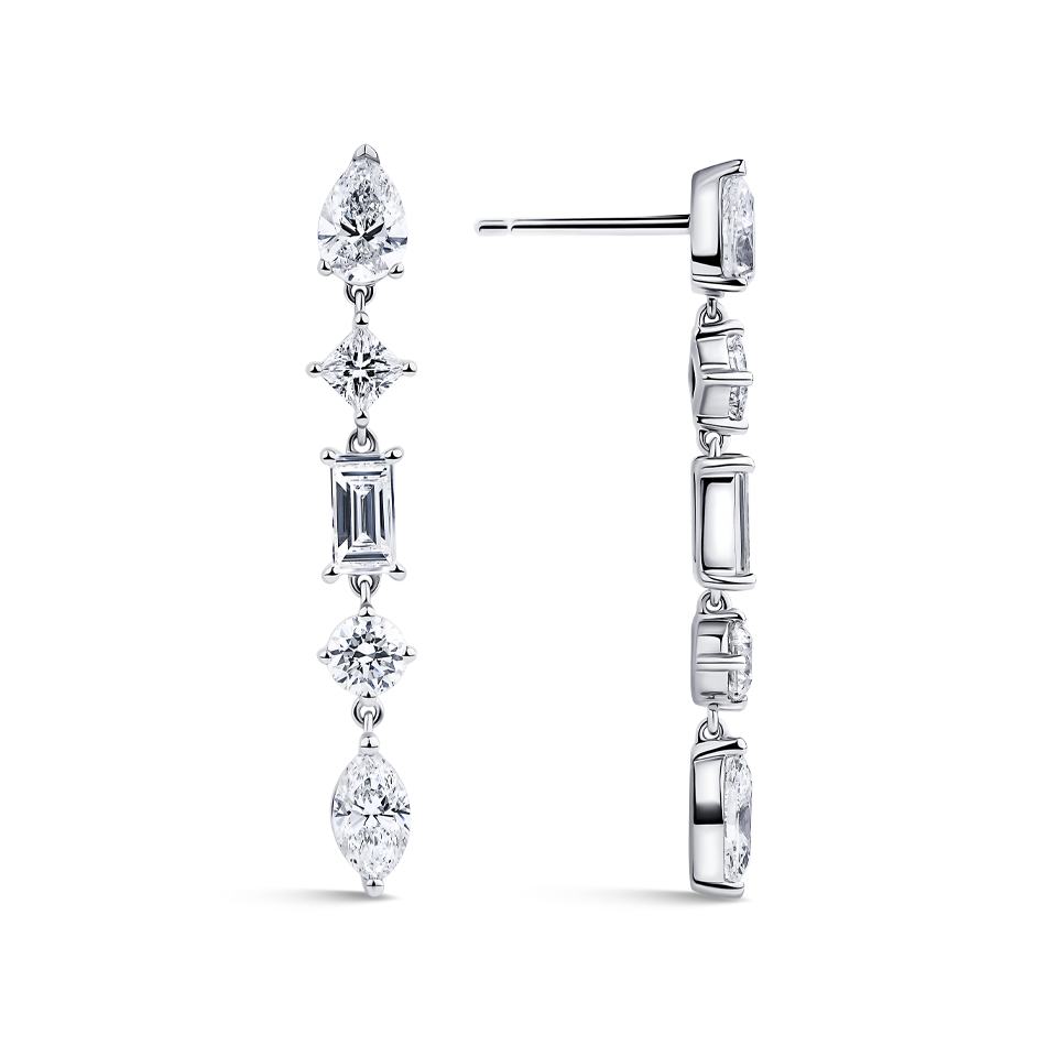 Fancy Cut Diamond Drop Earrings in 18ct White Gold Hardy Brothers Jewellers