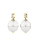 Hardy Brothers Jewellers | South Sea Pearl and Diamond Drop Earrings in 18ct Yellow Gold