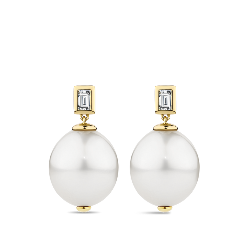 South Sea Pearl and Diamond Drop Earrings in 18ct Yellow Gold Hardy Brothers Jewellers