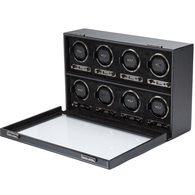 WOLF 1834 British Racing Black 8 Piece Watch Winder | Hardy Brothers Jewellers