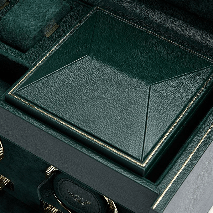 WOLF 1834 British Racing Green Double Watch Winder with Storage | Hardy Brothers Jewellers