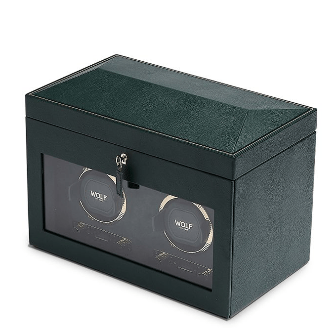 WOLF 1834 British Racing Green Double Watch Winder with Storage | Hardy Brothers Jewellers