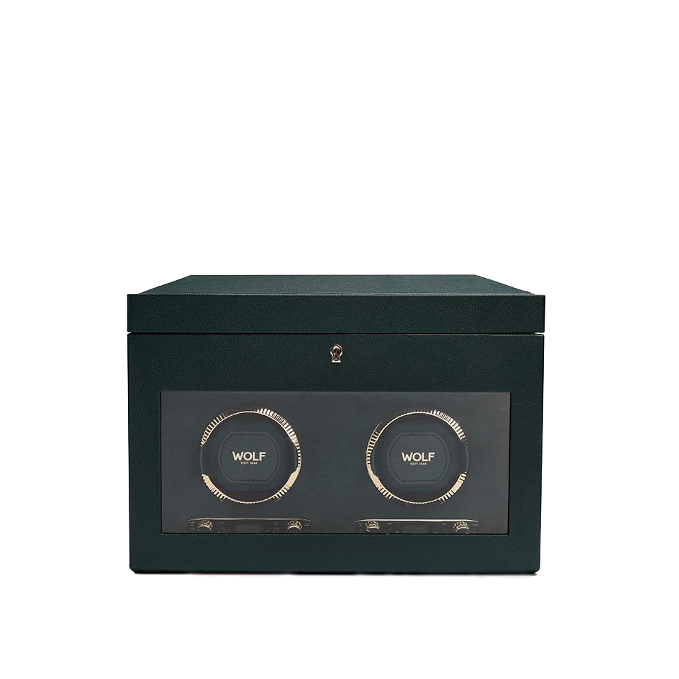 Leather Wolf 1834 British Racing Green Double Watch Winder with Storage Hardy Brothers Jewellers
