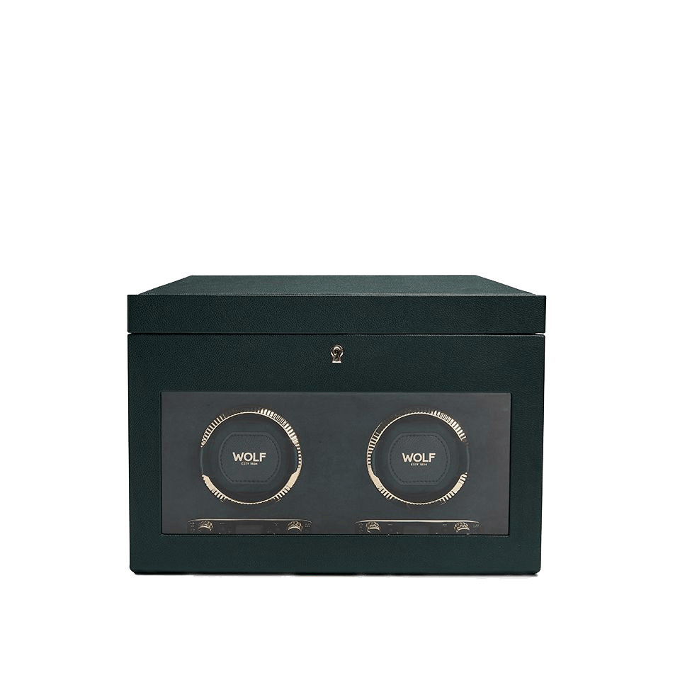WOLF 1834 British Racing Green Double Watch Winder with Storage | Hardy Brothers Jewellers