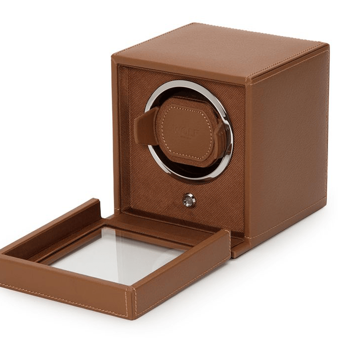 WOLF 1834 Cub Winder with Cover in Cognac | Hardy Brothers Jewellers