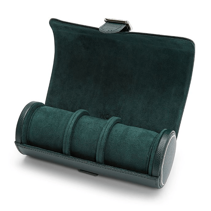 WOLF 1834 British Racing Green Triple Watch Roll | Hardy Brothers Jewellers