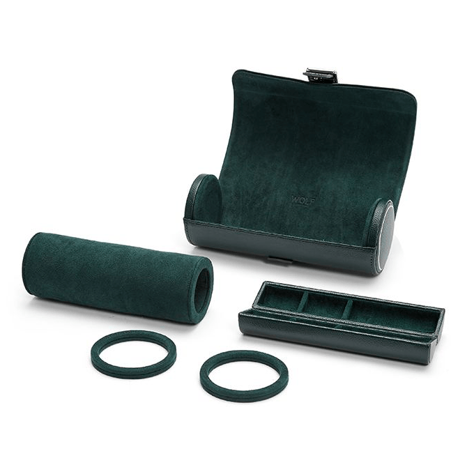 WOLF 1834 British Racing Green Triple Watch Roll | Hardy Brothers Jewellers