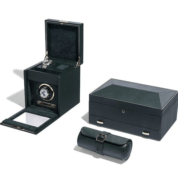 WOLF 1834 British Racing Green Triple Watch Roll | Hardy Brothers Jewellers