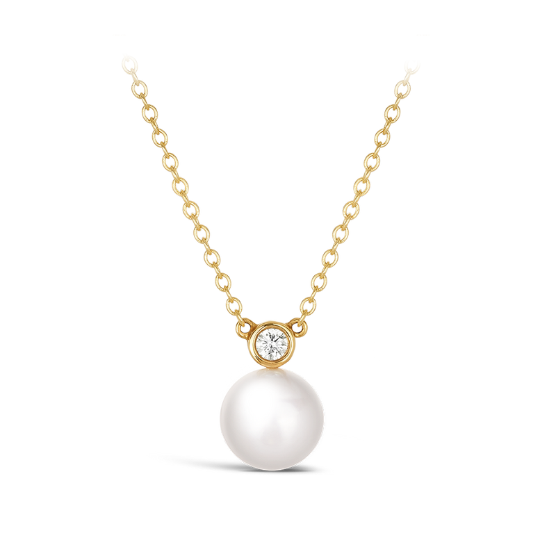 Akoya Pearl and Diamond Necklace in 18ct Yellow Gold Hardy Brothers Jewellers