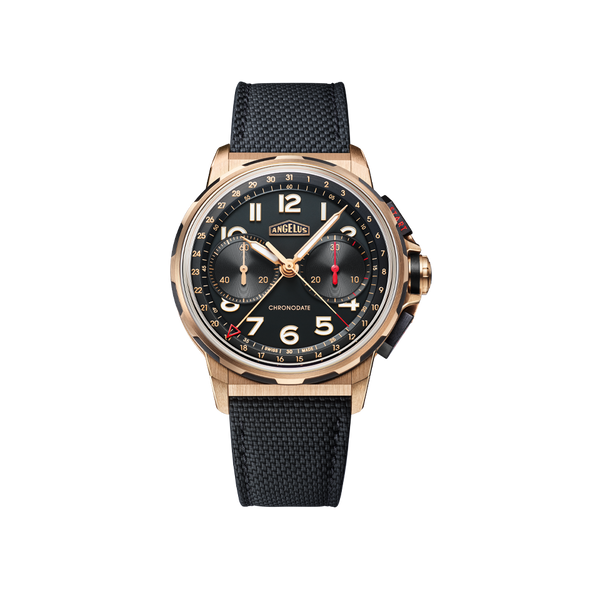 Hardy Brothers Jewellers Angelus Chronodate Gold Black Watch 0CDZE.B01A.K009B