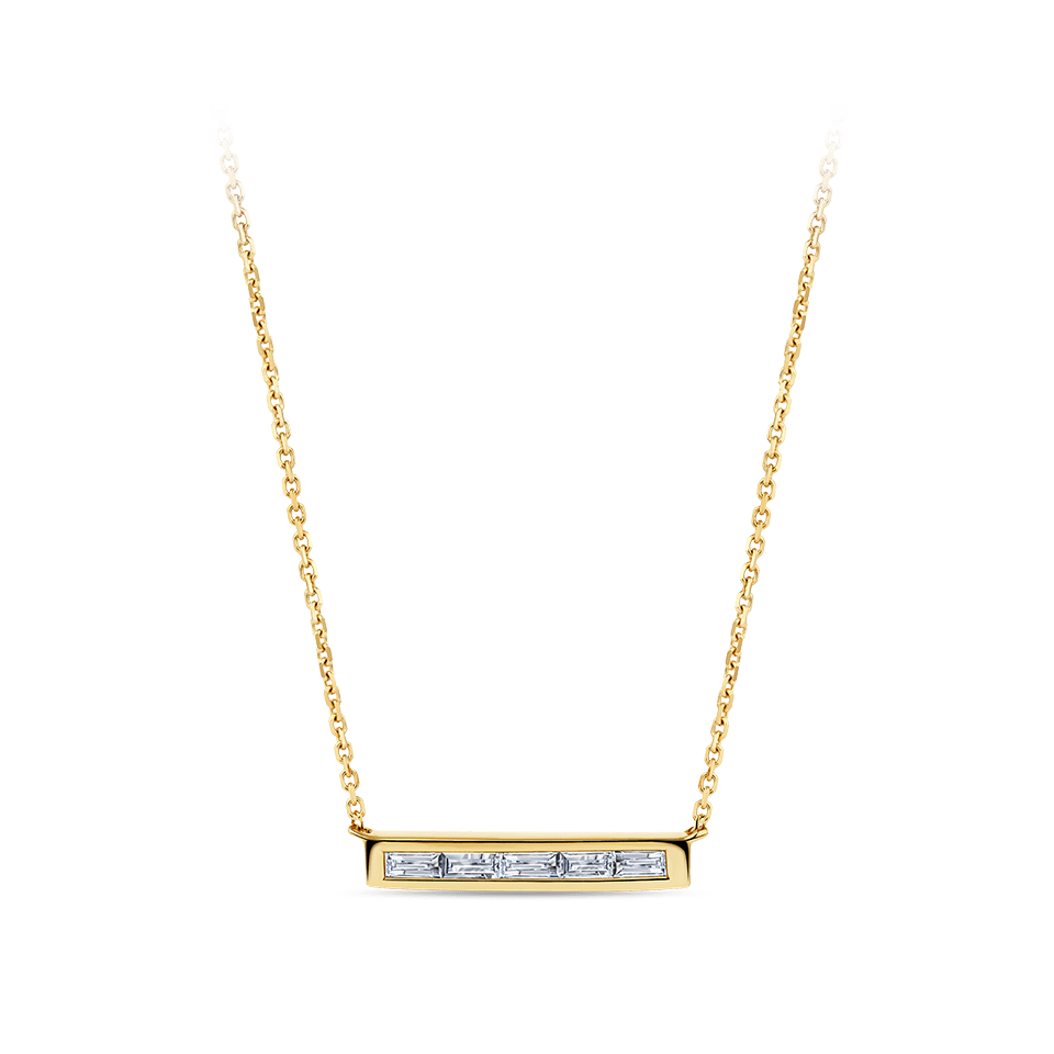 Baguette Cut Diamond Bar Necklace in 18ct Yellow Gold
