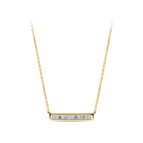 Baguette Cut Diamond Bar Necklace in 18ct Yellow Gold Hardy Brothers Jewellers