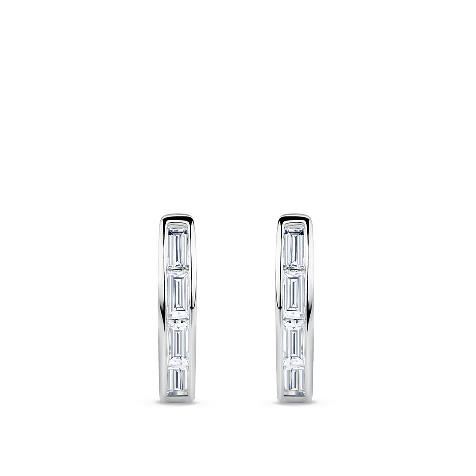 Ear Party Baguette Cut Diamond Huggie Earrings in 18ct White Gold Hardy Brothers Jewellers