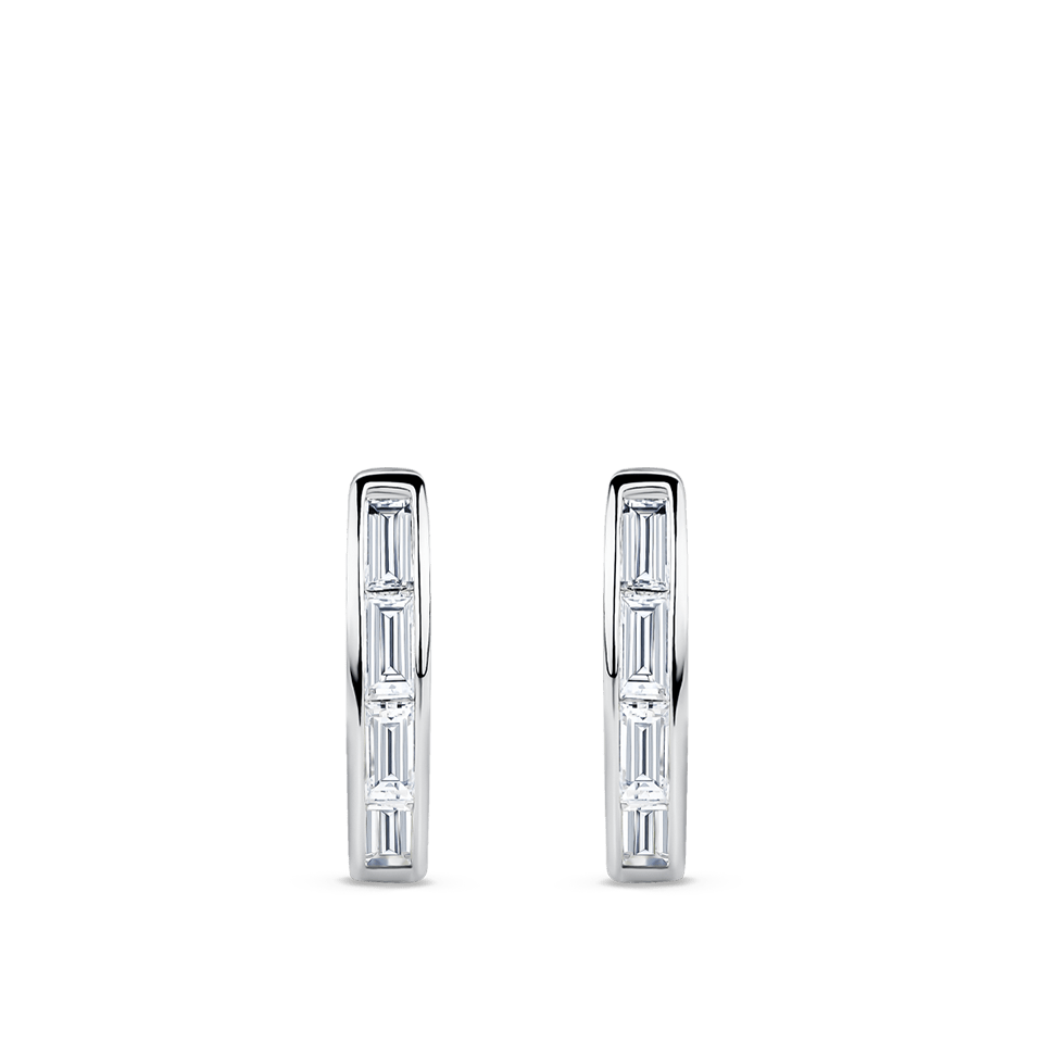 Ear Party White Gold Baguette Cut Diamond Huggie Earrings in 18ct Gold