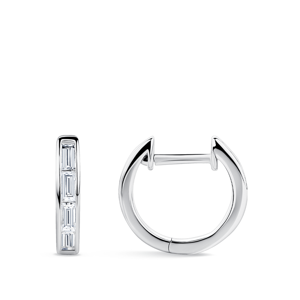 Ear Party White Gold Baguette Cut Diamond Huggie Earrings in 18ct Gold