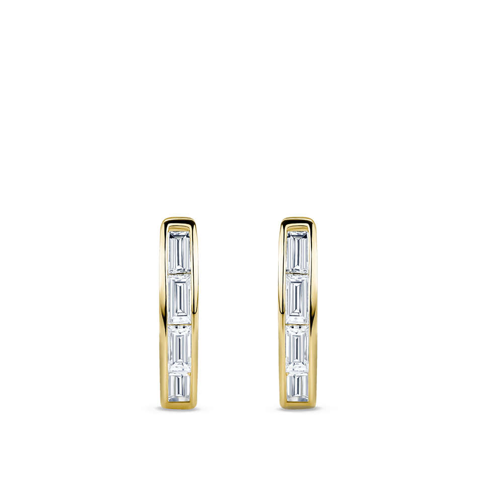 Ear Party Gold Baguette Cut Diamond Huggie Earrings in 18ct Gold
