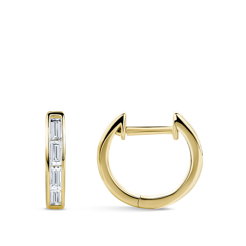 Ear Party Gold Baguette Cut Diamond Huggie Earrings in 18ct Gold