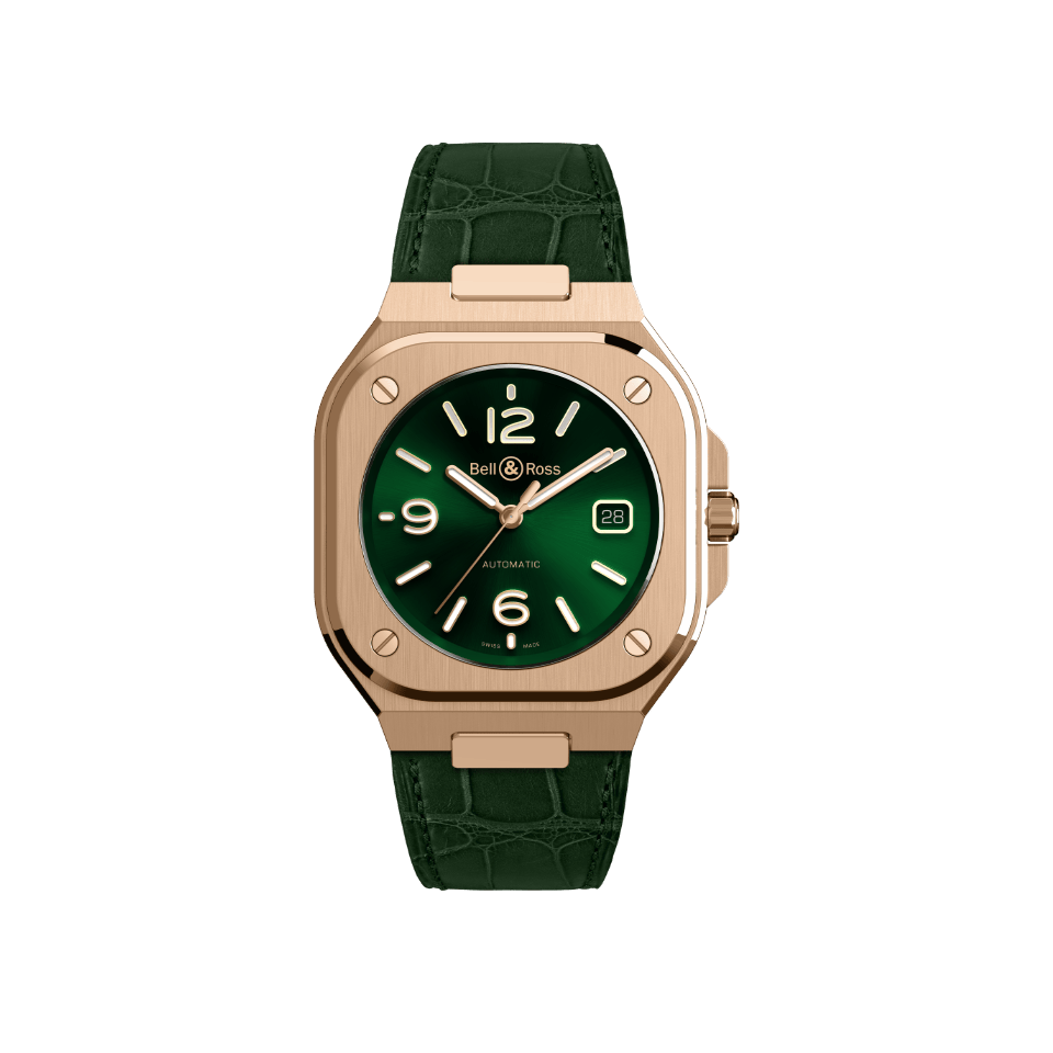 Bell & Ross BR 05 Green & Gold on Alligator Strap | Hardy Brothers Jewellers