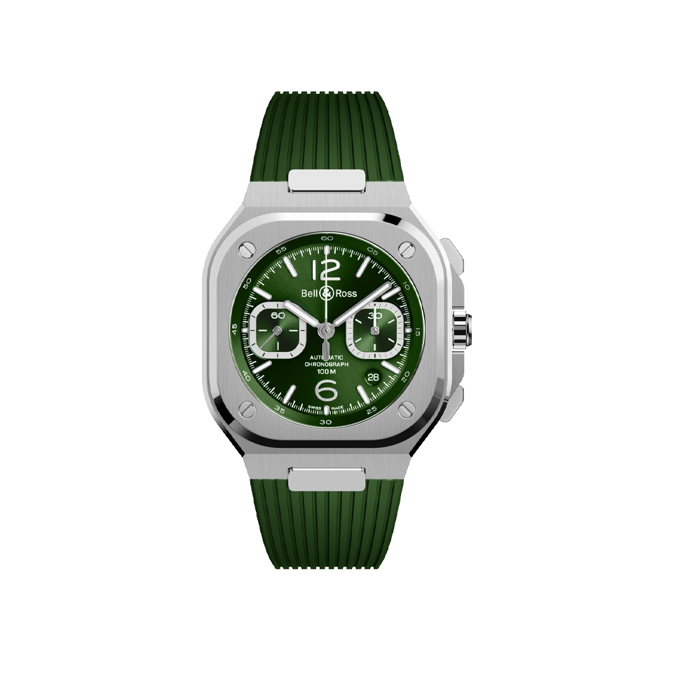 Bell & Ross BR 05 Chrono Green Steel Rubber Strap 42.00mm Hardy Brothers Jewellers