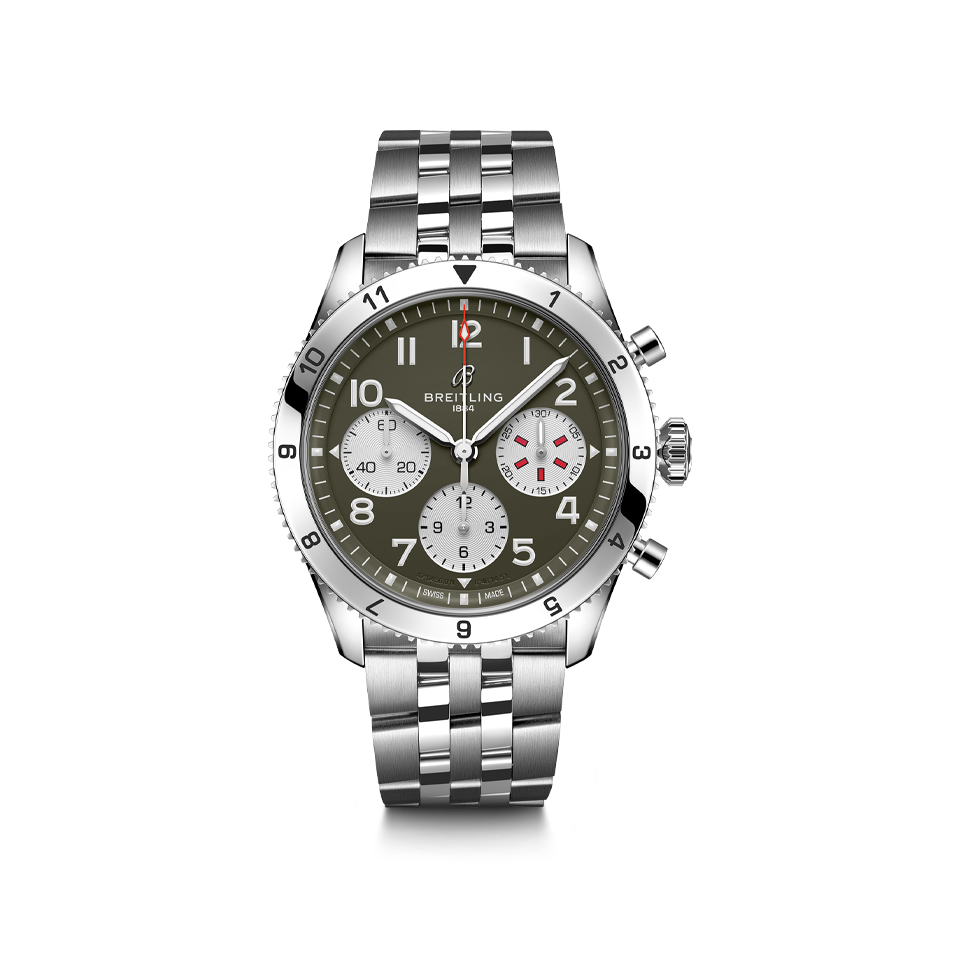 Breitling Classic AVI Chronograph 42 Curtiss Warhawk Steel Bracelet Watch A233802A1L1A1 Hardy Brothers Jewellers
