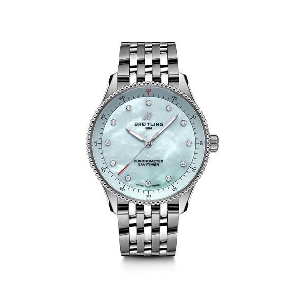 Breitling Navitimer Automatic 32 Blue Mother Of Pearl Dial with Diamonds Stainless Steel A77320171C1A1 Hardy Brothers Jewellers