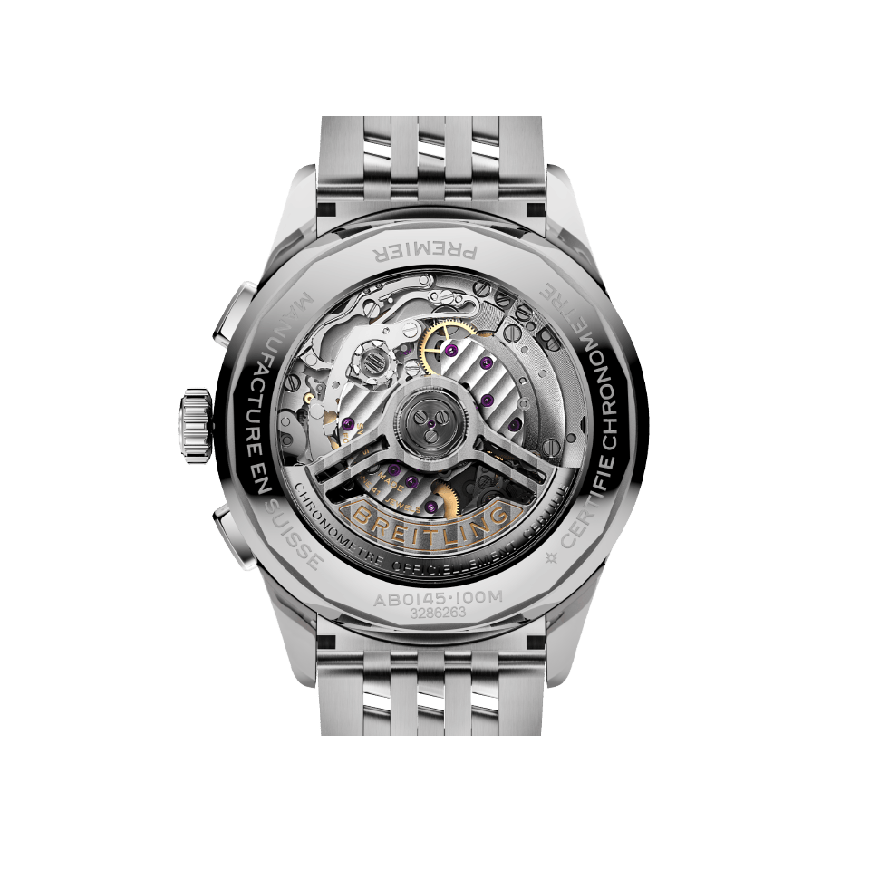 Watch Breitling Premier B01 Chronograph 42 Salmon Dial Stainless Steel Bracelet Hardy Brothers Jewellers