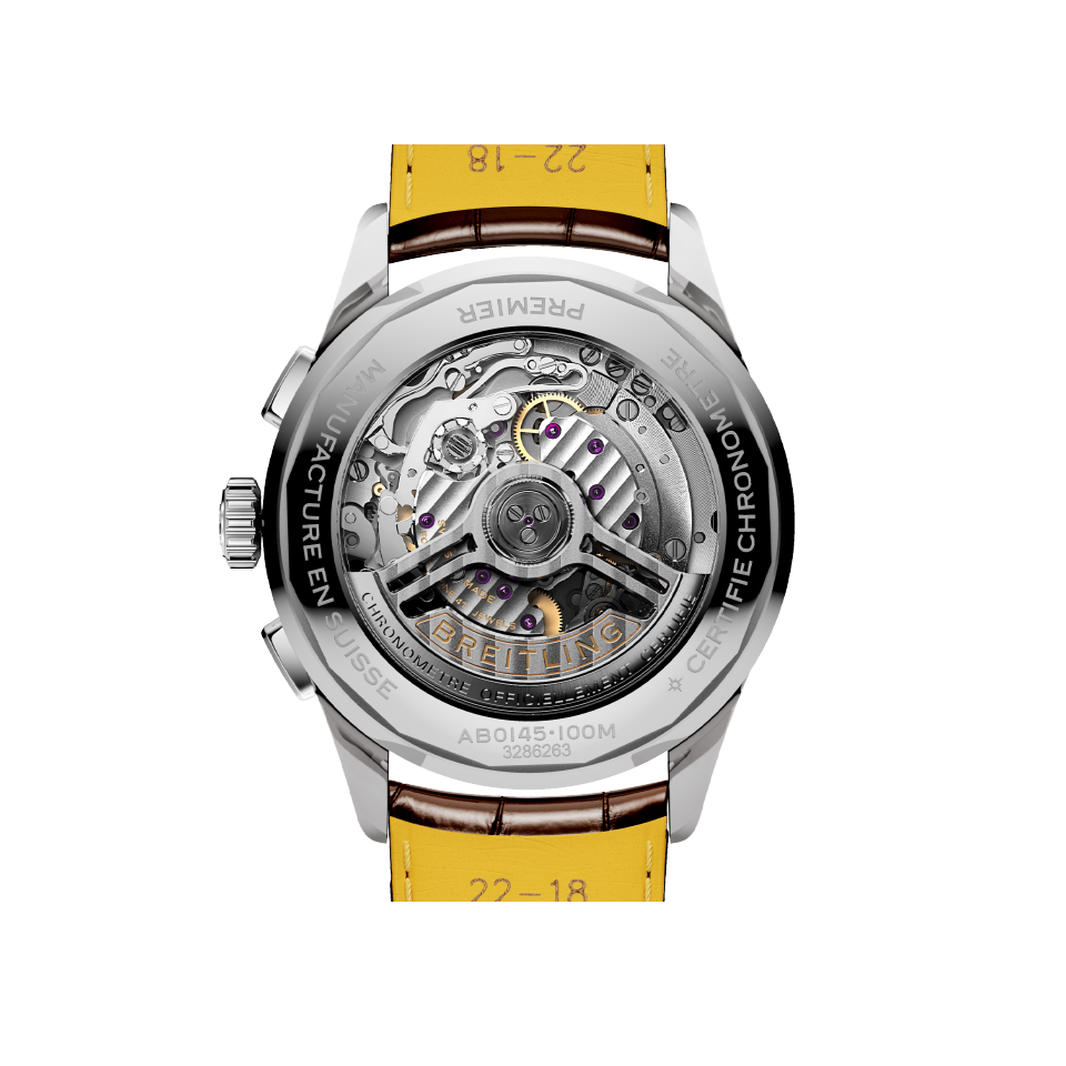 Watch Breitling Premier B01 Chronograph 42 Silver Dial Stainless Steel Alligator Strap Hardy Brothers Jewellers